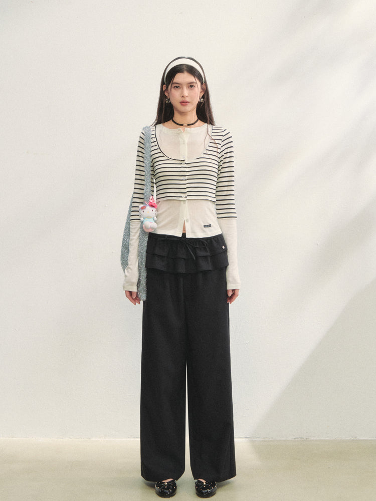 Striped Two-piece Contrast Color Cardigan