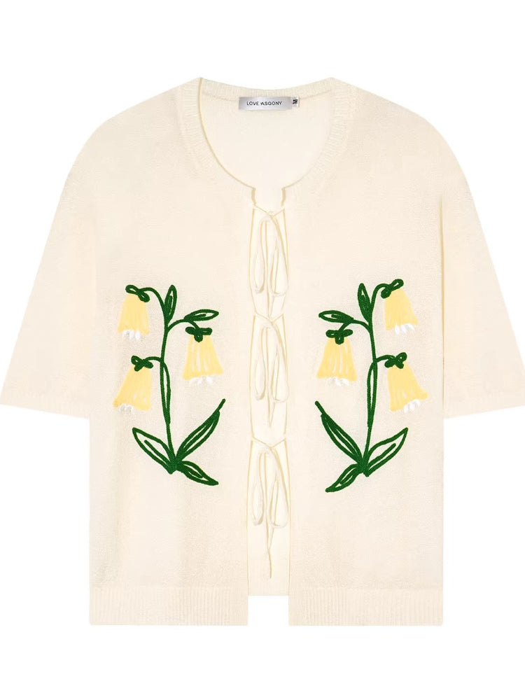 Floral Tie Knit Cardigan