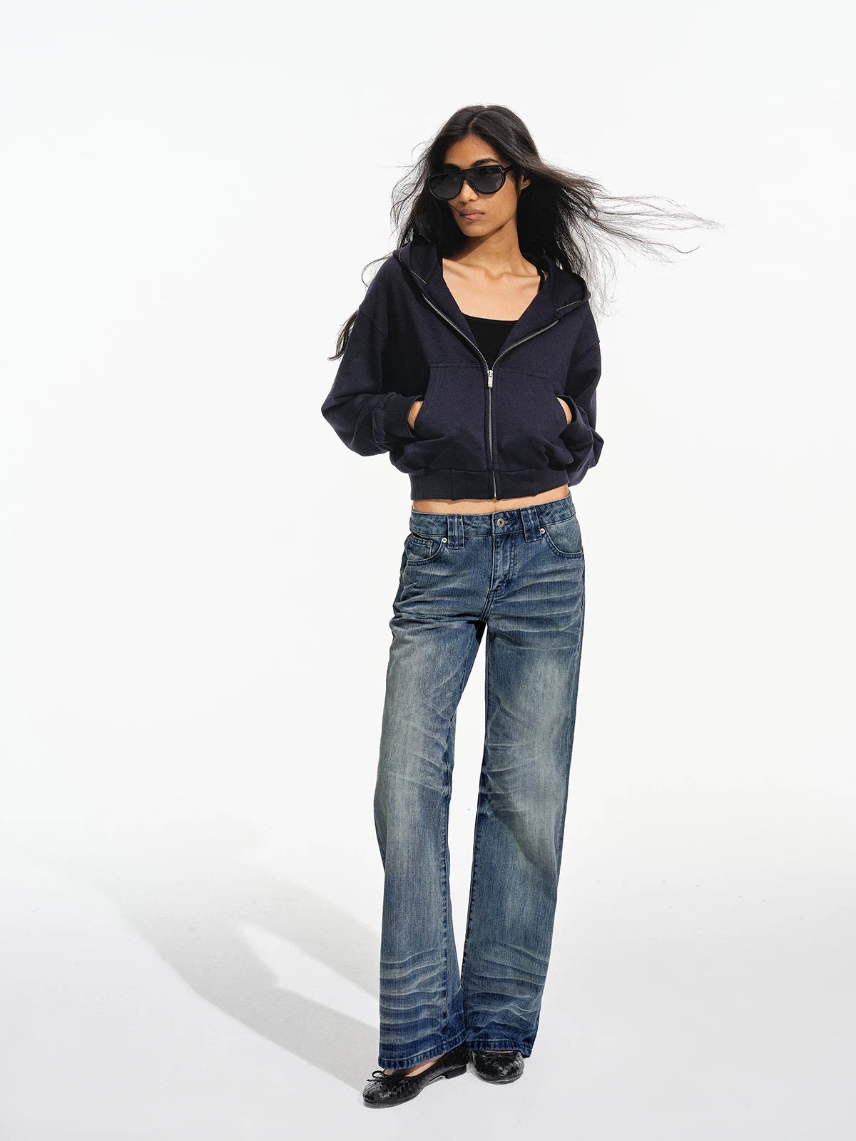 Vintage Whiskered Low Rise Jeans