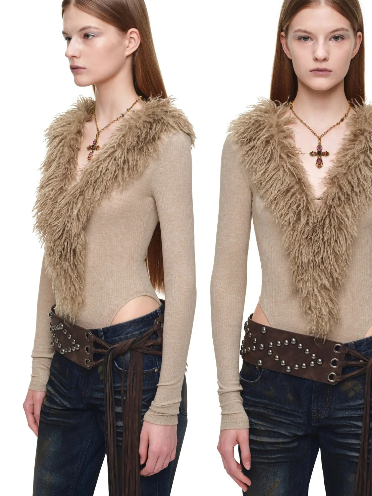 Vintage Studded Fringe Wide Waist Belt
