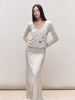 Faux-Two-Piece Halter Sequin Maxi Dress