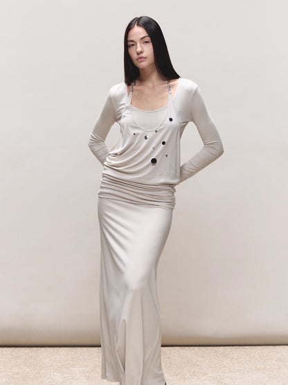 Faux-Two-Piece Halter Sequin Maxi Dress