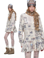 Vintage Cat Newspaper Print Tights