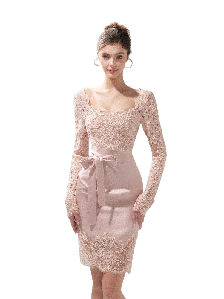 Satin Lace Bodycon Dress