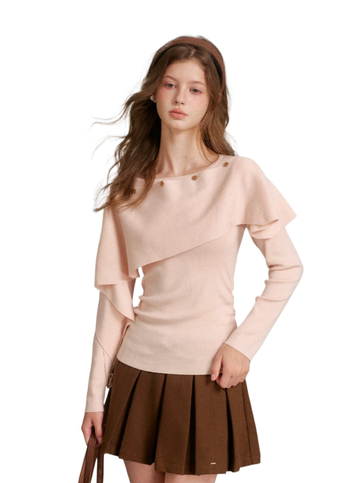 Wool Blend Cape Shoulder Knit Top