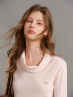Silk Wool Cowl Neck Knit Top