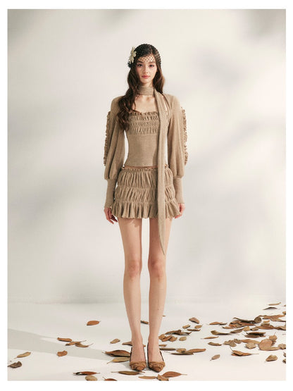 Pleated Ruffle Knit Top &amp; Skirt Set