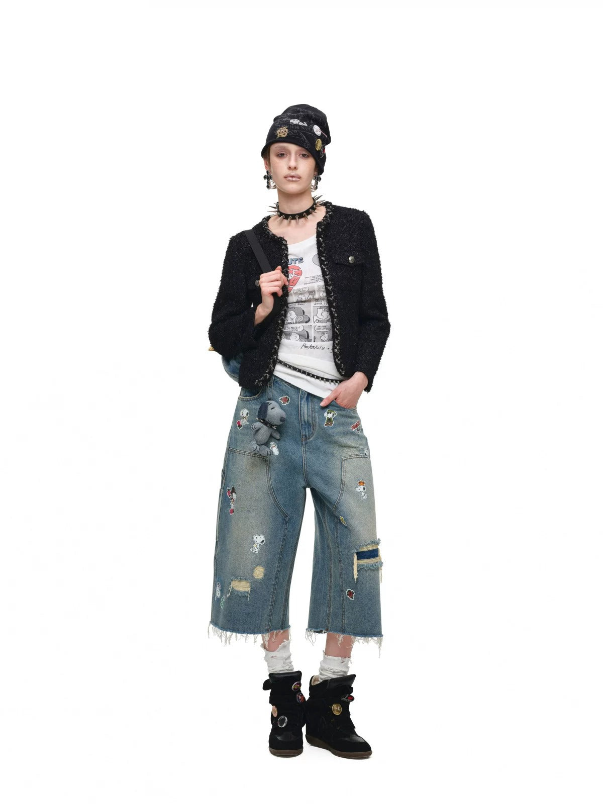Sticker Print Crop Jeans