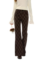 Plaid Embroidery Flared Pants