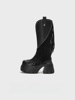 Black Studded Fringe Cowboy Boots