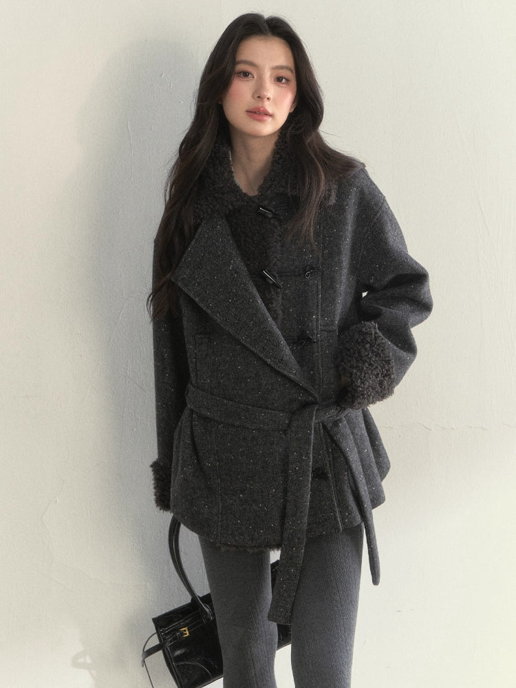 Fleece-Trim Wool Coat