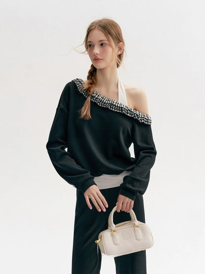 Plaid Ruffle Halter Sweatshirt