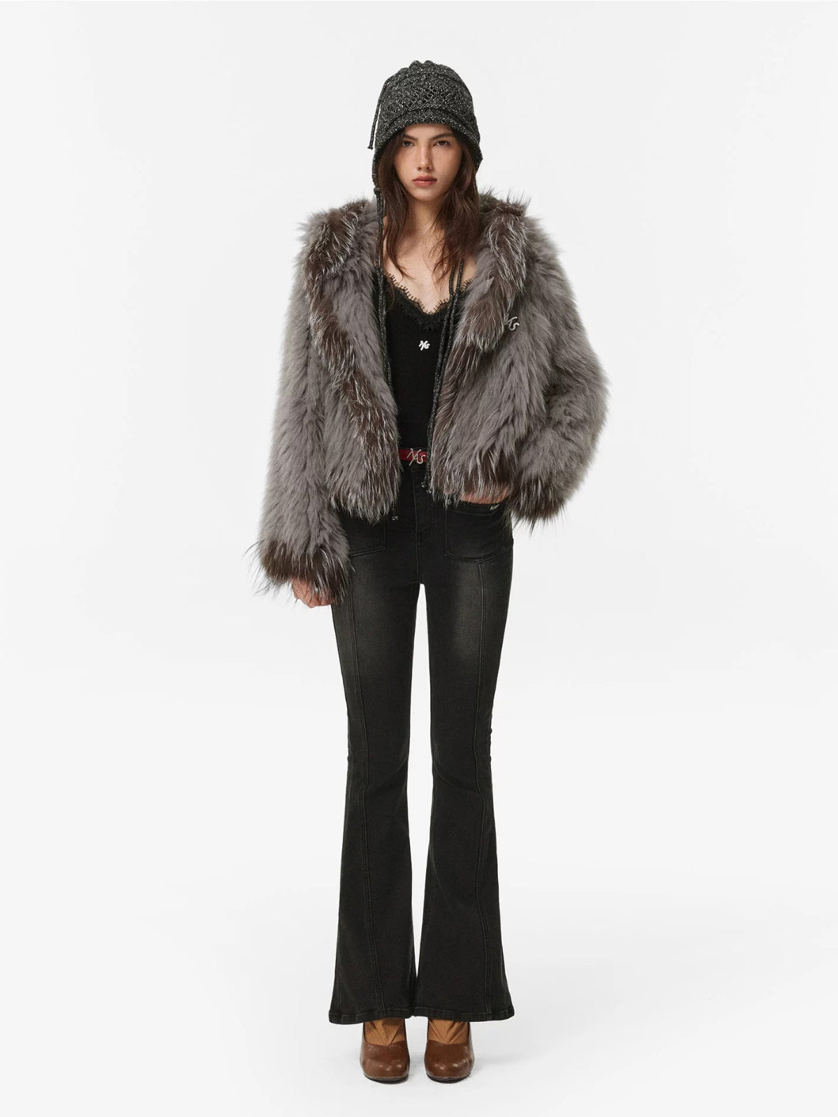Silver Fox Trim Hooded Jacket
