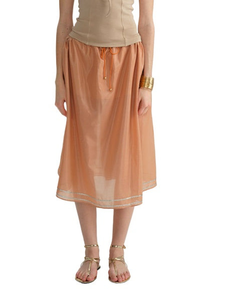 Orange Tencel Embroidered Beaded Skirt