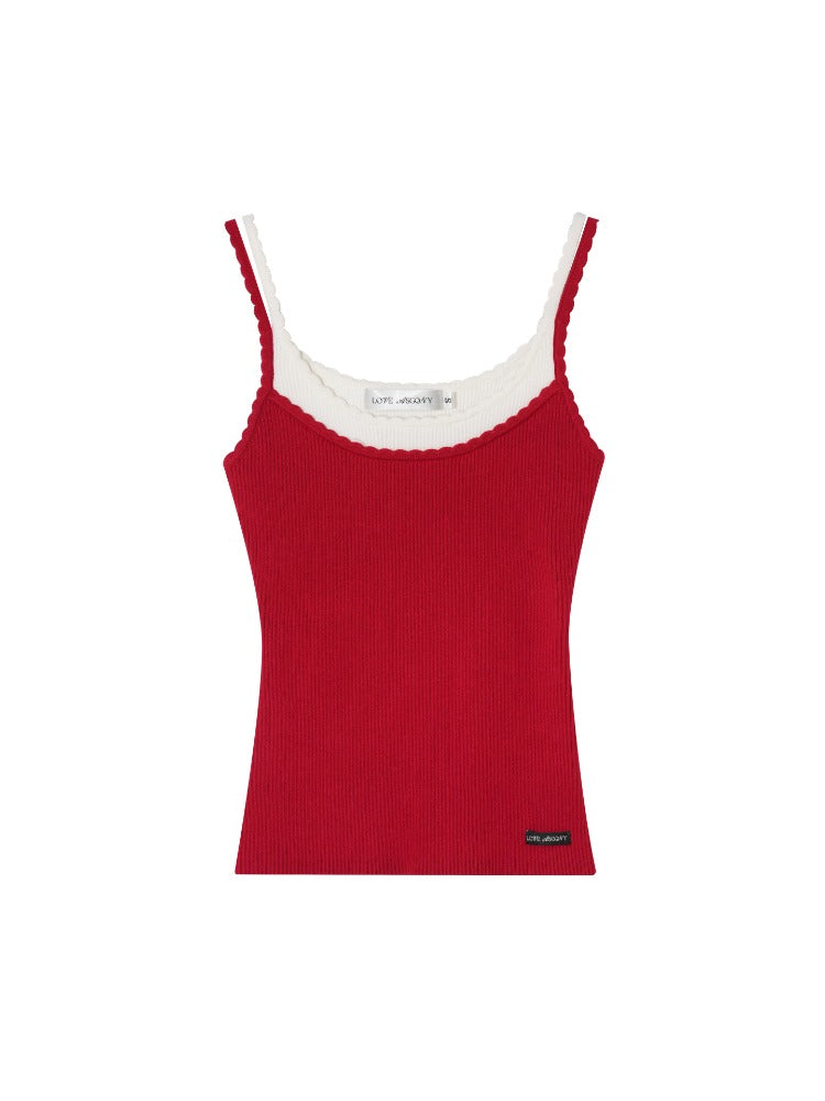 Red &amp; Blue Wavy Trim Knit Cami