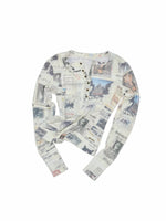Cat Newspaper Print Henley Top