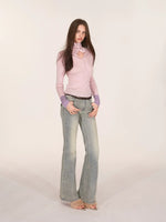 Contrast Cuff Button Neck Sweater