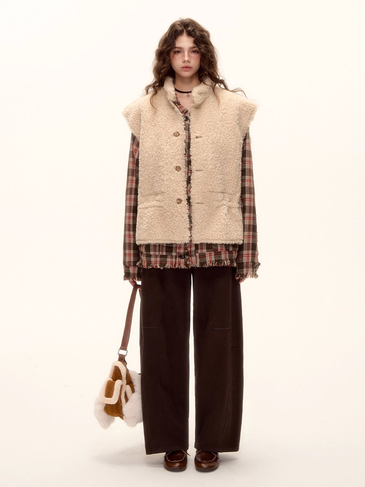 Reversible Suede Drawstring Shearling Vest