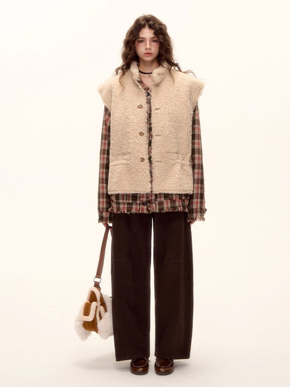 Reversible Suede Drawstring Shearling Vest