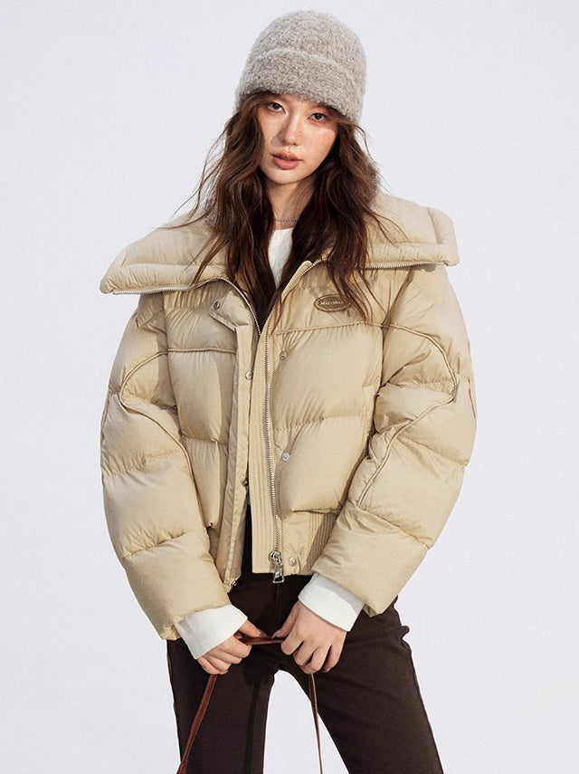 Large Lapel Knit-Panel Down Jacket