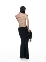 Black Lace-Up Halter Maxi Dress