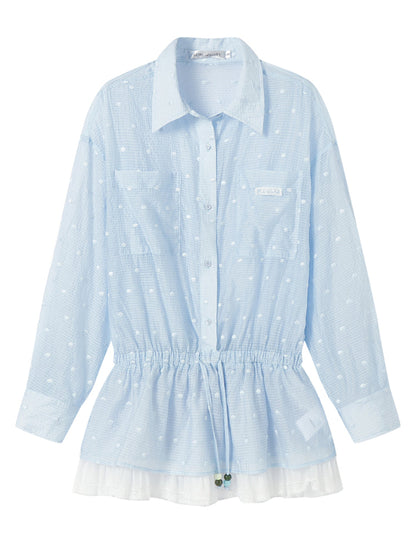 Lapel Plaid Lace-Trimmed Sunscreen Shirt