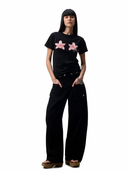 Printed Loose Austrian Rhinestone T-shirt