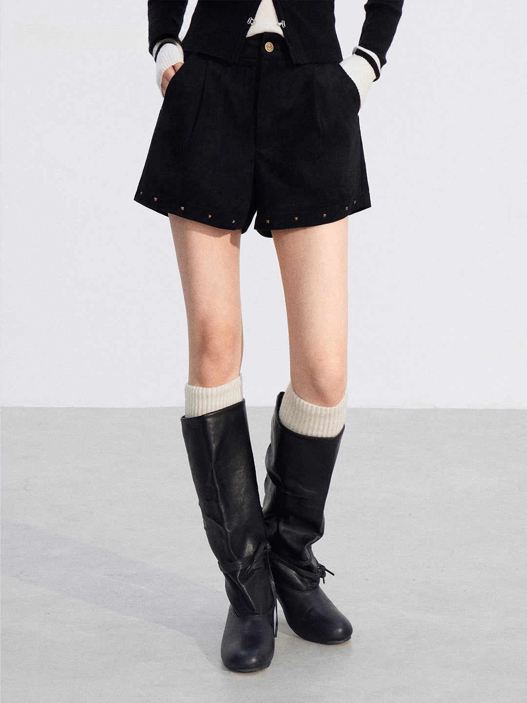 Studded Faux Suede Shorts