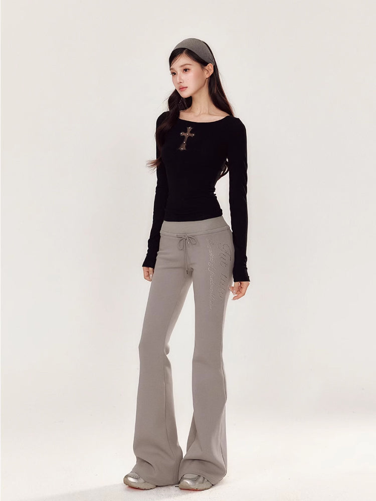 Embroidery Hollow Cross Long Sleeve Top