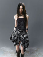 Graffiti Ruched Plaid Bustier Dress