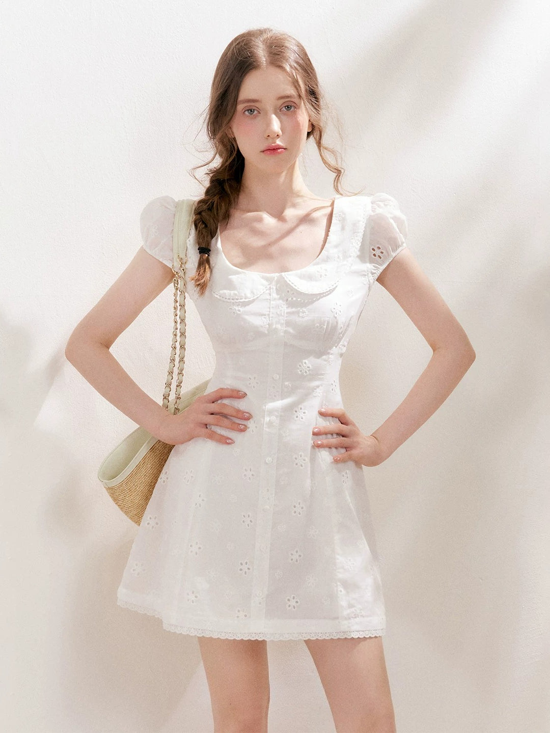 White &amp; Pink Doll Collar Mini Dress