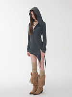 Rhinestone Studded Deconstructed Hoodie Dress