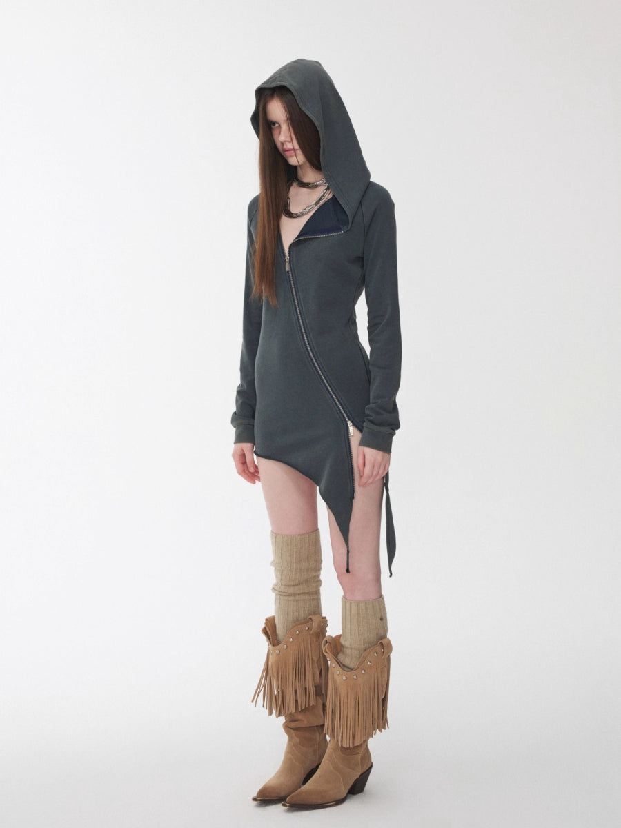 Rhinestone Studded Deconstructed Hoodie Dress