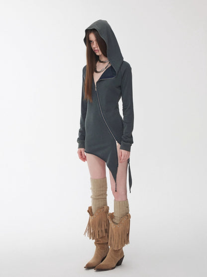 Rhinestone Studded Deconstructed Hoodie Dress