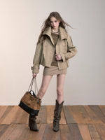 Vintage Pleated Stand Collar Jacket