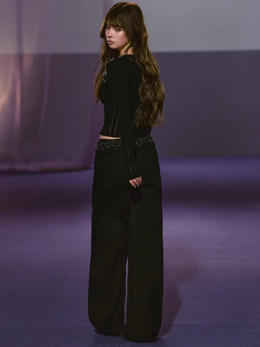 Sequin Double Waist Pants