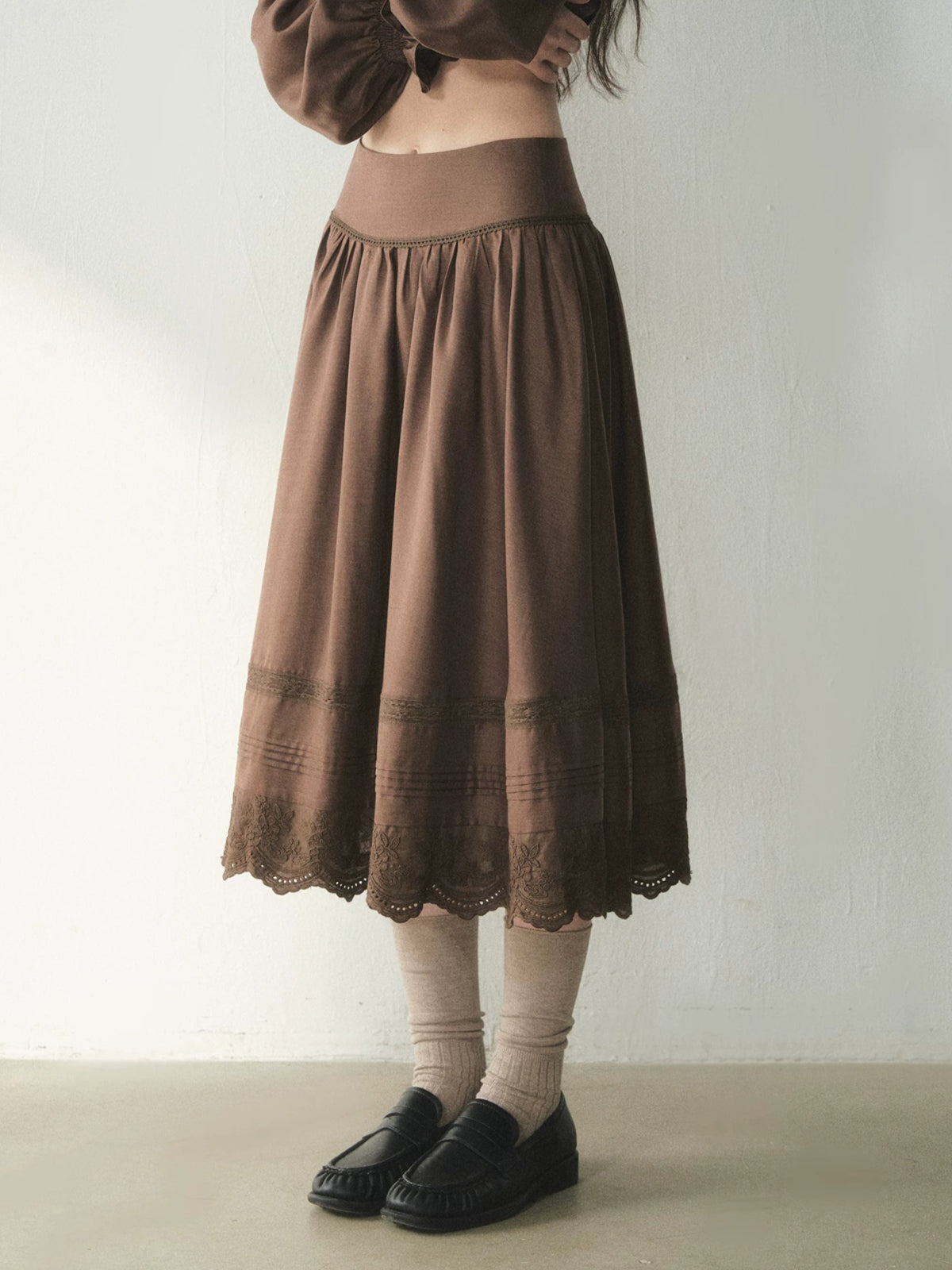 Vintage Ruffle Lace Shirt &amp; Skirt Set