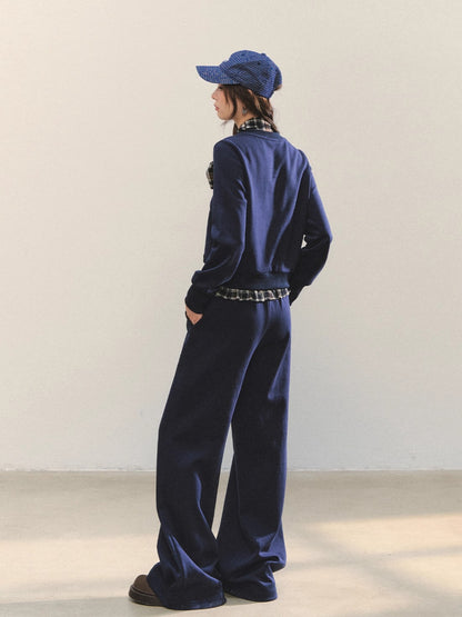 Navy Blue Plaid Bow-Tie Sweatshirt &amp; Pants Set