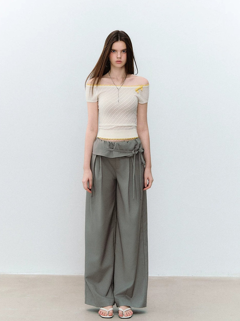 Acetate Wool Off-Shoulder T-shirt