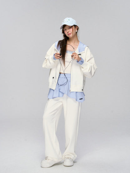 White Plaid Panel Hoodie &amp; Pants Set