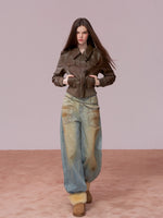 Cropped PU Leather Moto Jacket