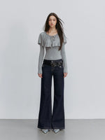 Contrast Stitch Flared Jeans