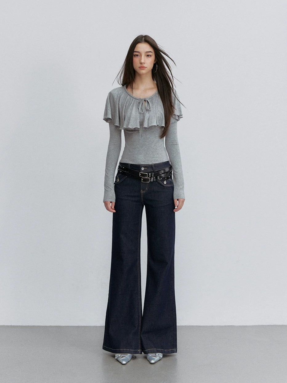 Contrast Stitch Flared Jeans