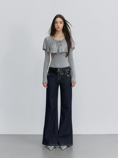 Contrast Stitch Flared Jeans