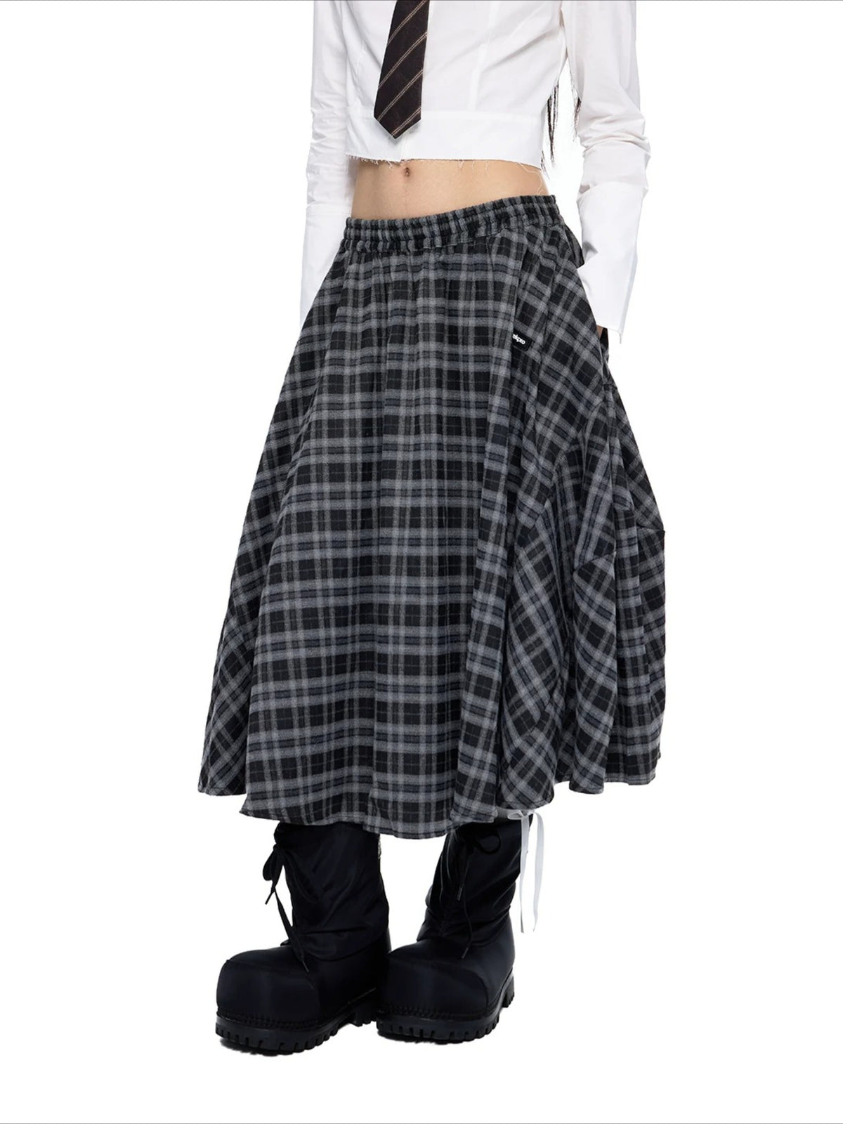 Plaid Gathered Midi Skirt