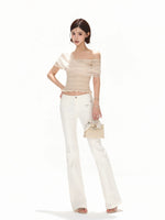 White Low-Waist Flare Pants