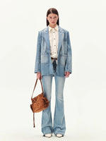 Washed Oversized Denim Blazer Jacket