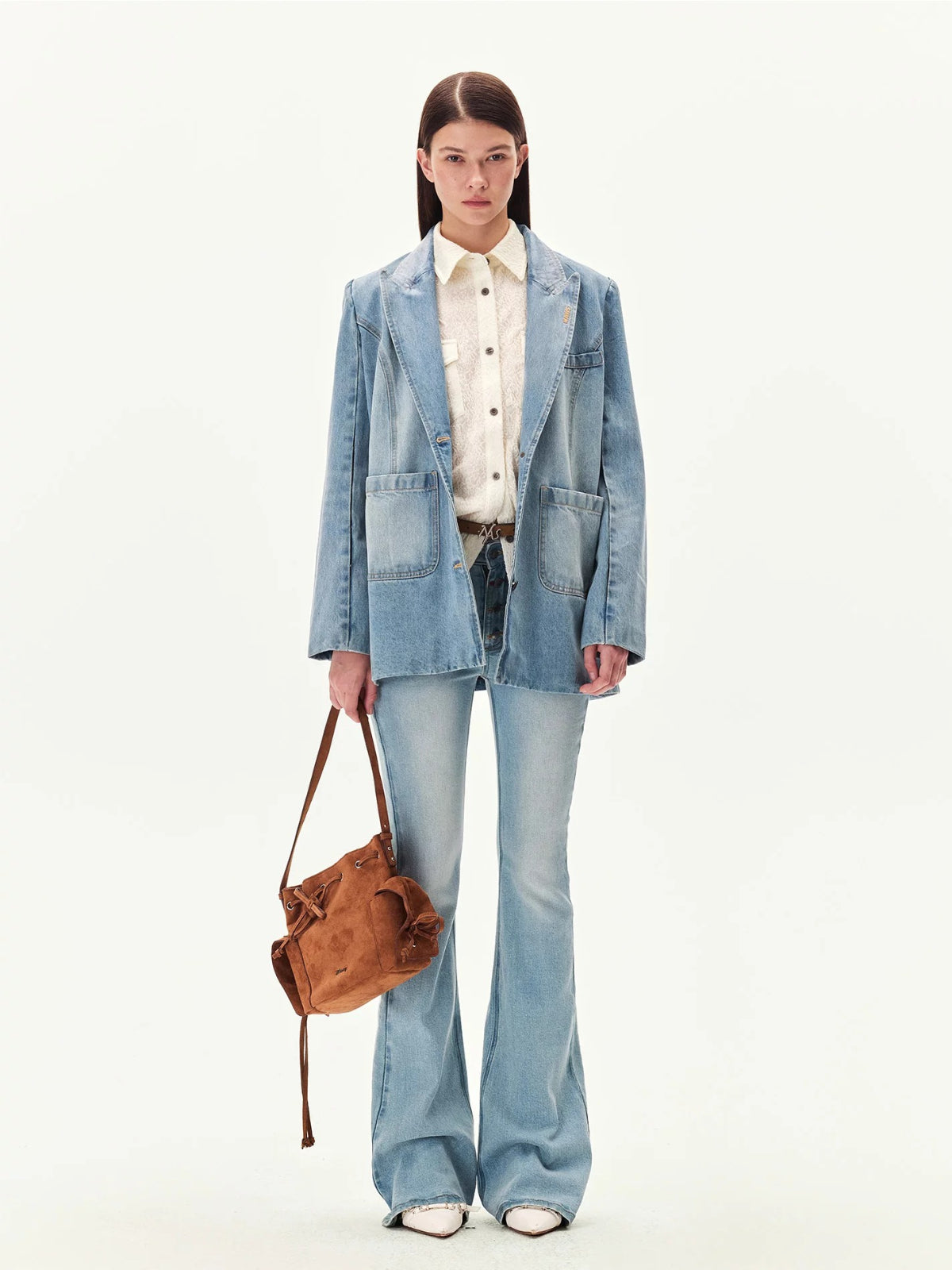 Washed Oversized Denim Blazer Jacket