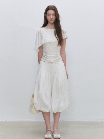 White Jacquard Cape Sleeve Top