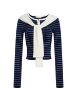 Striped Shawl Collar Knit Top